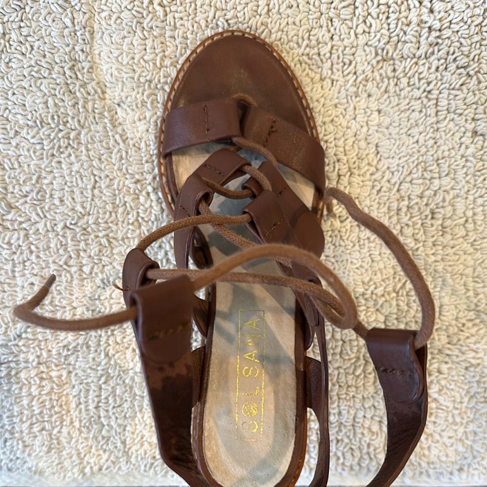 SOL SANA Brown Leather Sandals with Ankle Strap (Size 7)